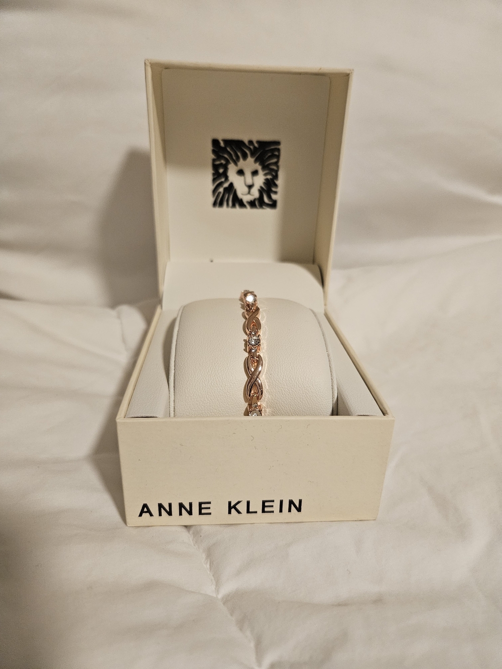 Anne Klein Rose Gold Twisted Link Bracelet with Sparkling Stones